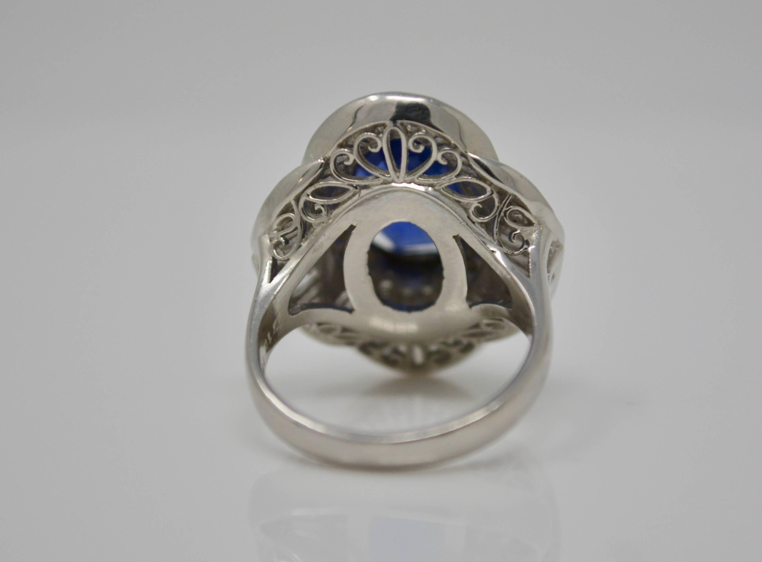 SSEF Certified 5.73 Carat Blue Sapphire Burma No Heat and Diamond Ring In New Condition In New York, NY