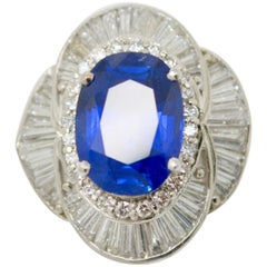 SSEF Certified 5.73 Carat Blue Sapphire Burma No Heat and Diamond Ring