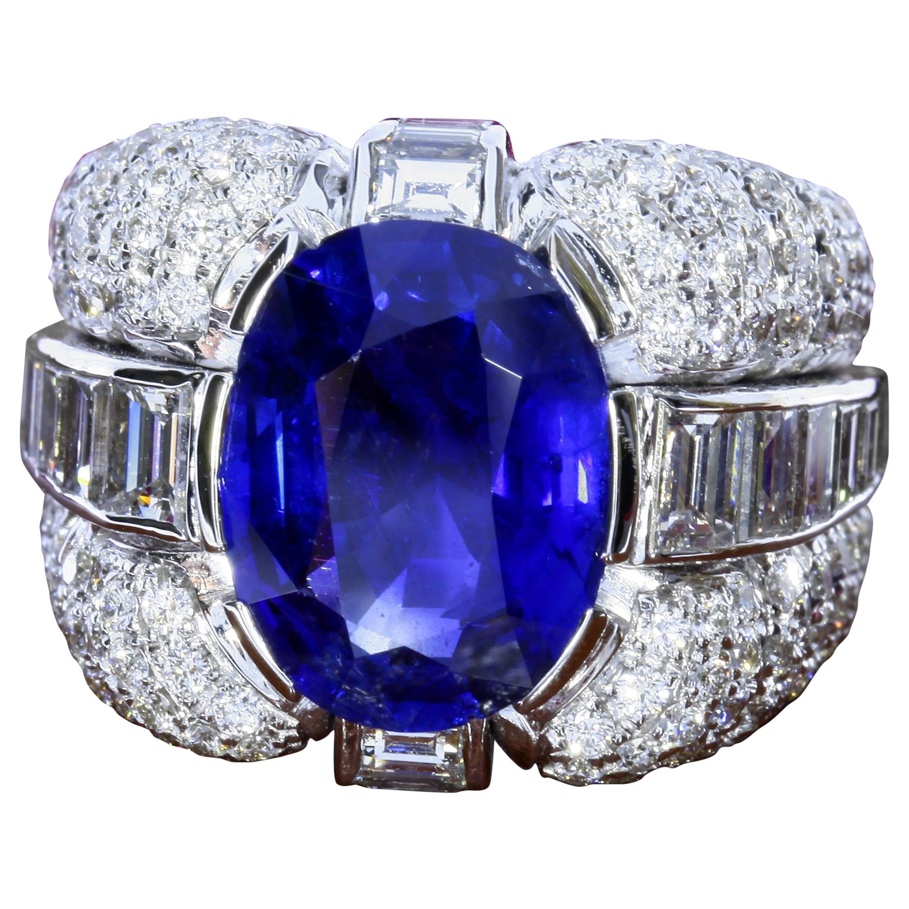 SSEF Certified 6.09 Carat Burmese Untreated Sapphire in a Diamond Ring For Sale