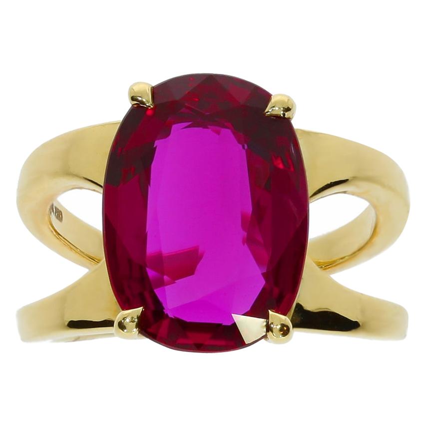 Chatila SSEF Certified 6.79 Antique Cushion Siam Ruby and Gold Ring For Sale