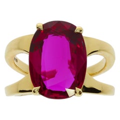 Chatila SSEF Certified 6.79 Antique Cushion Siam Ruby and Gold Ring