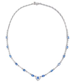 SSEF Certified 7.84 Carat Kashmir Blue Sapphire and Diamond Necklace