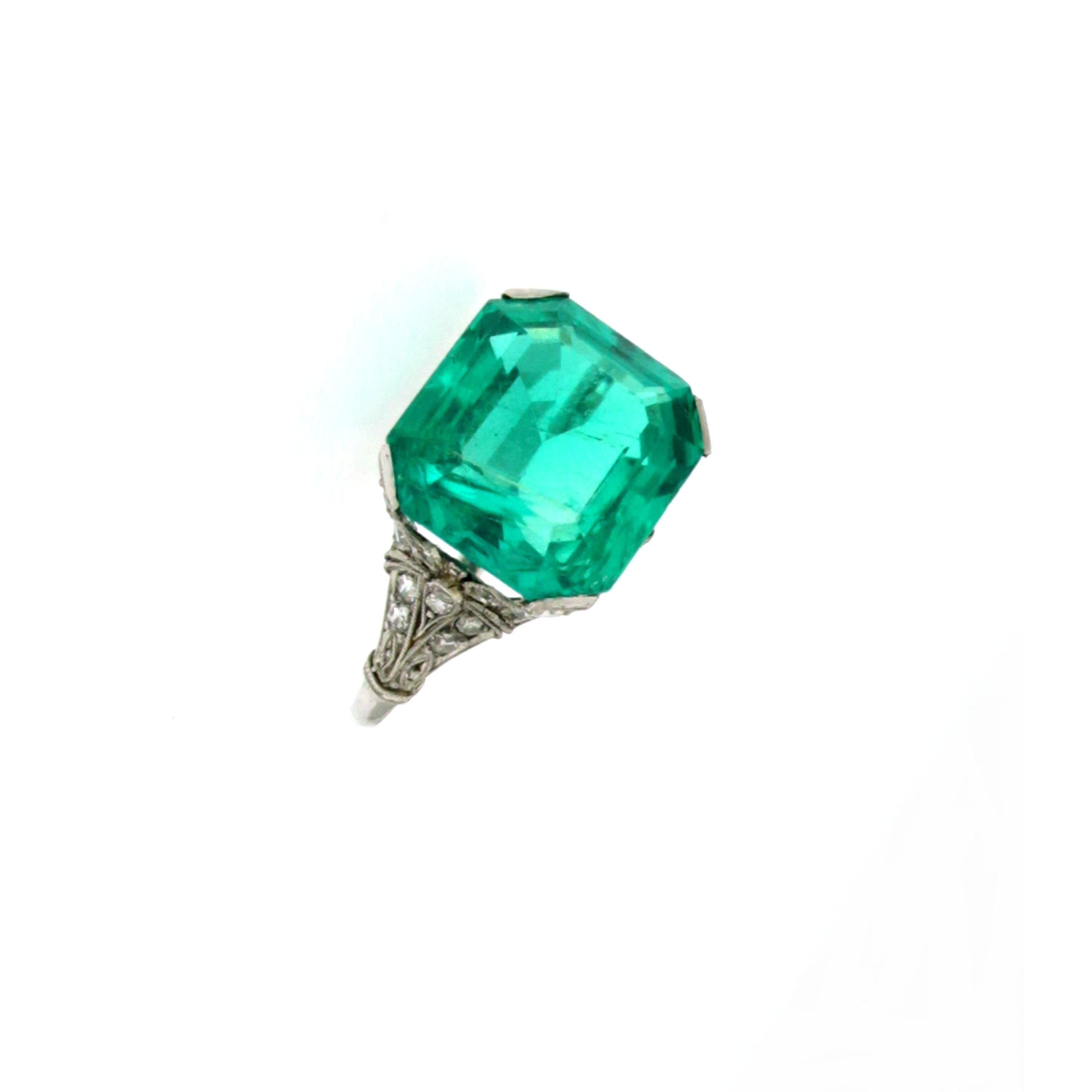 Ssef Certified 7.85 Carat Colombian Emerald Art Deco Diamond Platinum Ring 2