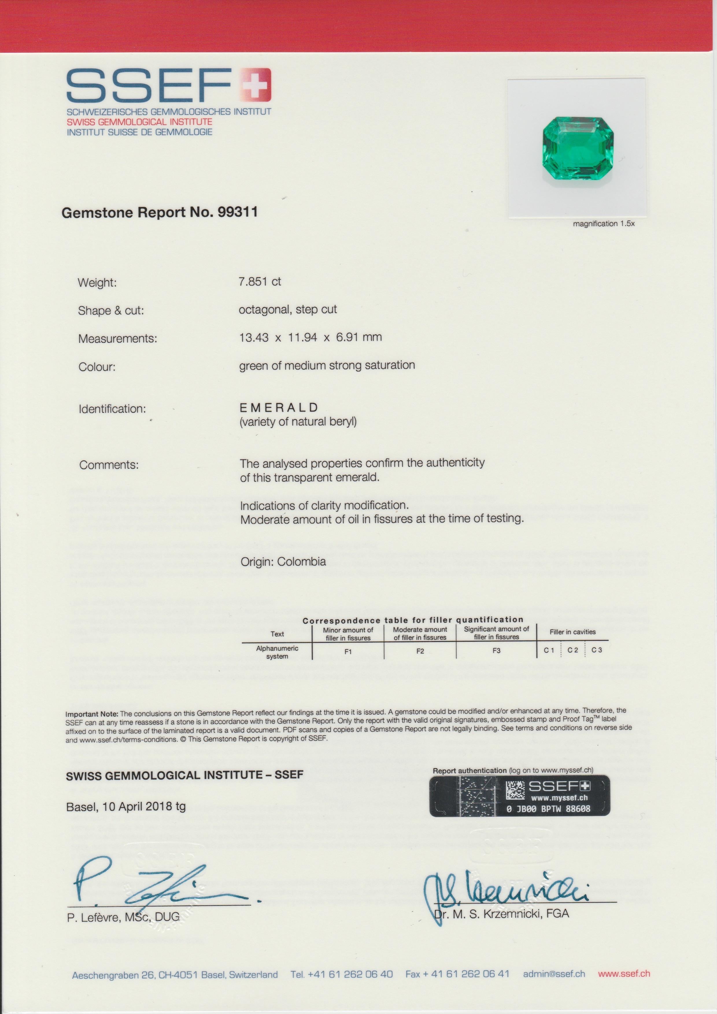 Ssef Certified 7.85 Carat Colombian Emerald Art Deco Diamond Platinum Ring 3