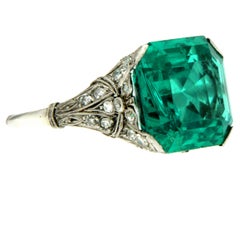 Ssef Certified 7.85 Carat Colombian Emerald Art Deco Diamond Platinum Ring