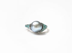 SSEF-Certified 8.198 Carat Light Gray Natural Pearl Ring with Paraíba Tourmaline