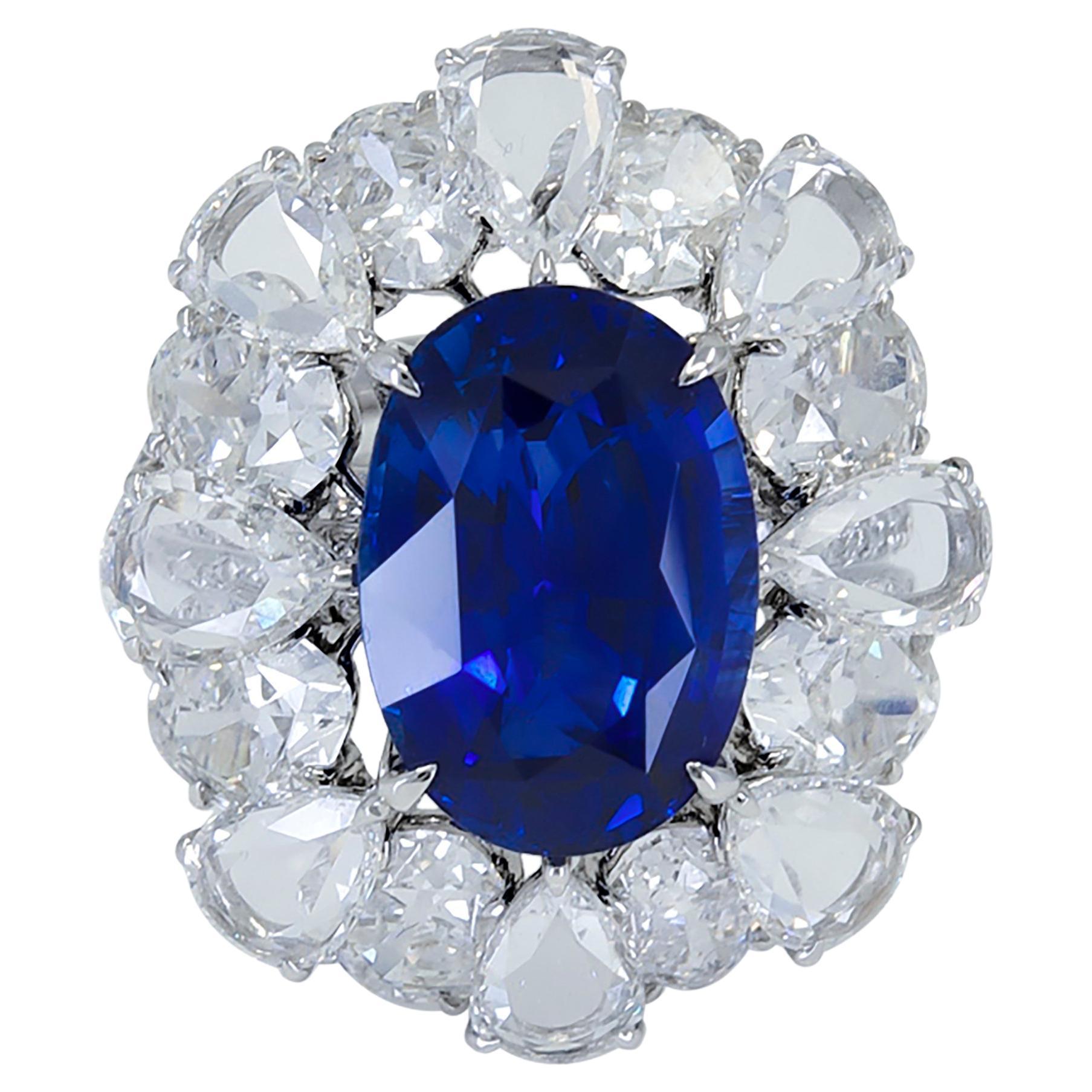 Spectra Fine Jewelry SSEF Certified 9.01 Carat Sapphire Diamond Ring For Sale