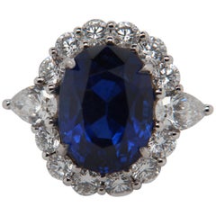 SSEF Certified 9.54 Carat Burmese No Heat Blue Sapphire and Diamond Ring