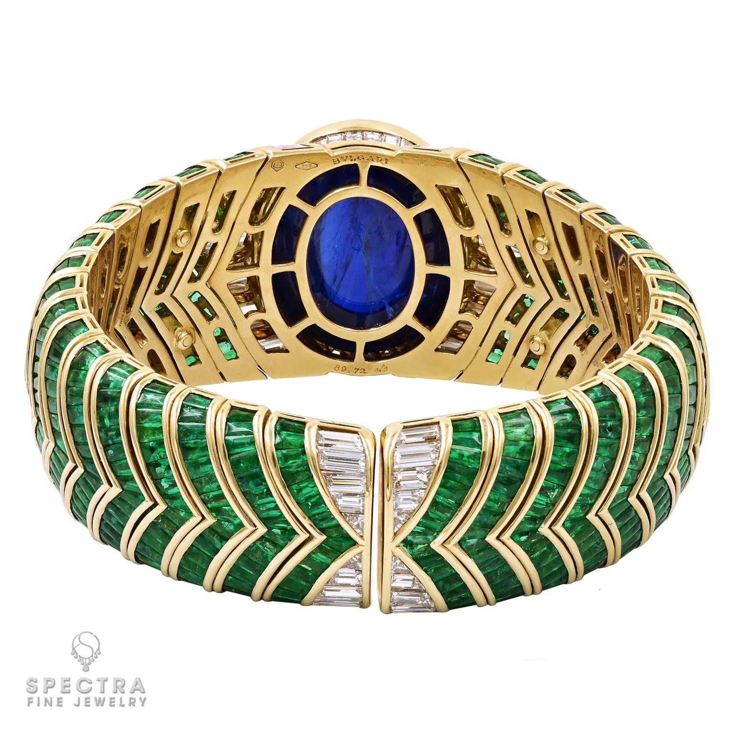 Contemporain Bulgari, bracelet jonc de saphir de Birmanie, émeraude et diamant certifié SSEF en vente