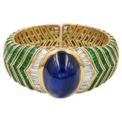 SSEF Certified Bulgari Burmese Sapphire Emerald Diamond Bangle