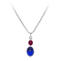 SSEF-Certified Cabochon Sapphire and Ruby Pendant Necklace