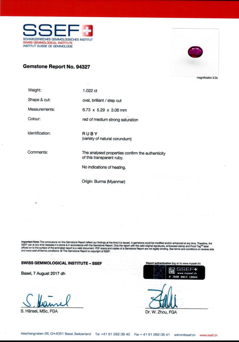 SSEF-zertifizierte natürliche Burma-:: Myanmar-Rubin-:: Taubenblut- und Diamantohrringe 1