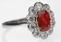 SSEF Certified Natural Burmese Ruby 1.55 ct & Diamonds set Oval Cluster Ring