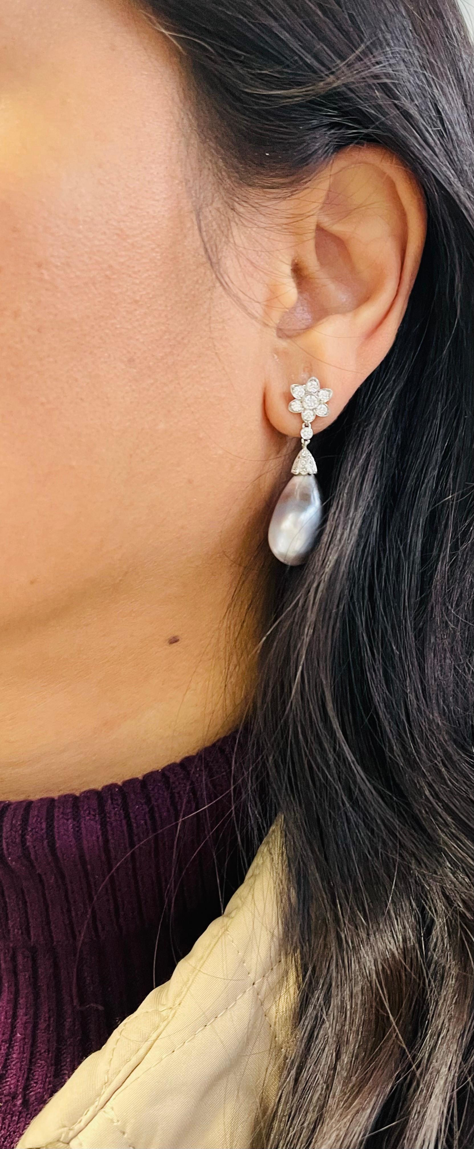 Boucles d'oreilles de style Tiffany en platine avec perles naturelles certifiées SSEF et diamants en vente 4