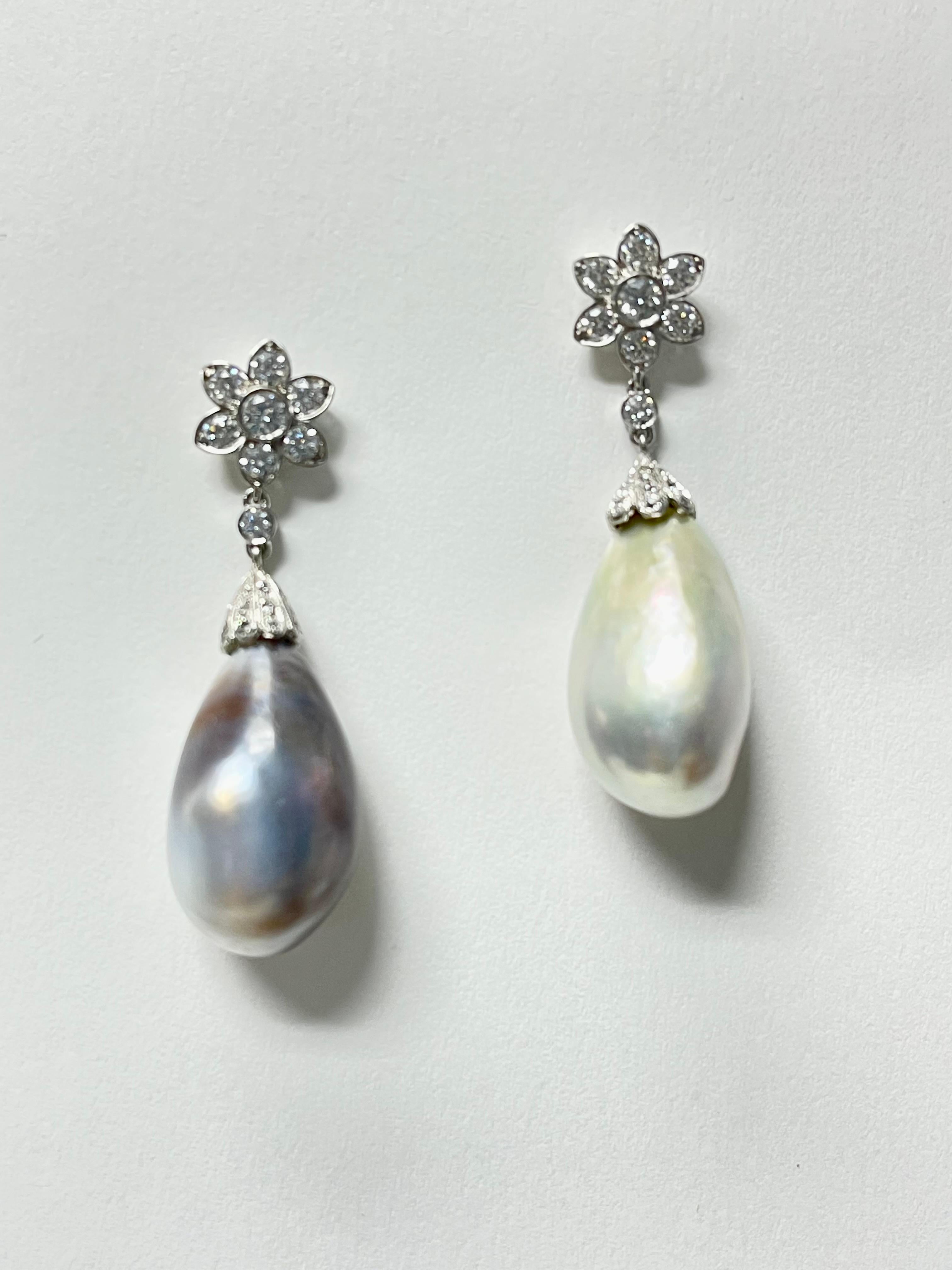 Perle Boucles d'oreilles de style Tiffany en platine avec perles naturelles certifiées SSEF et diamants en vente