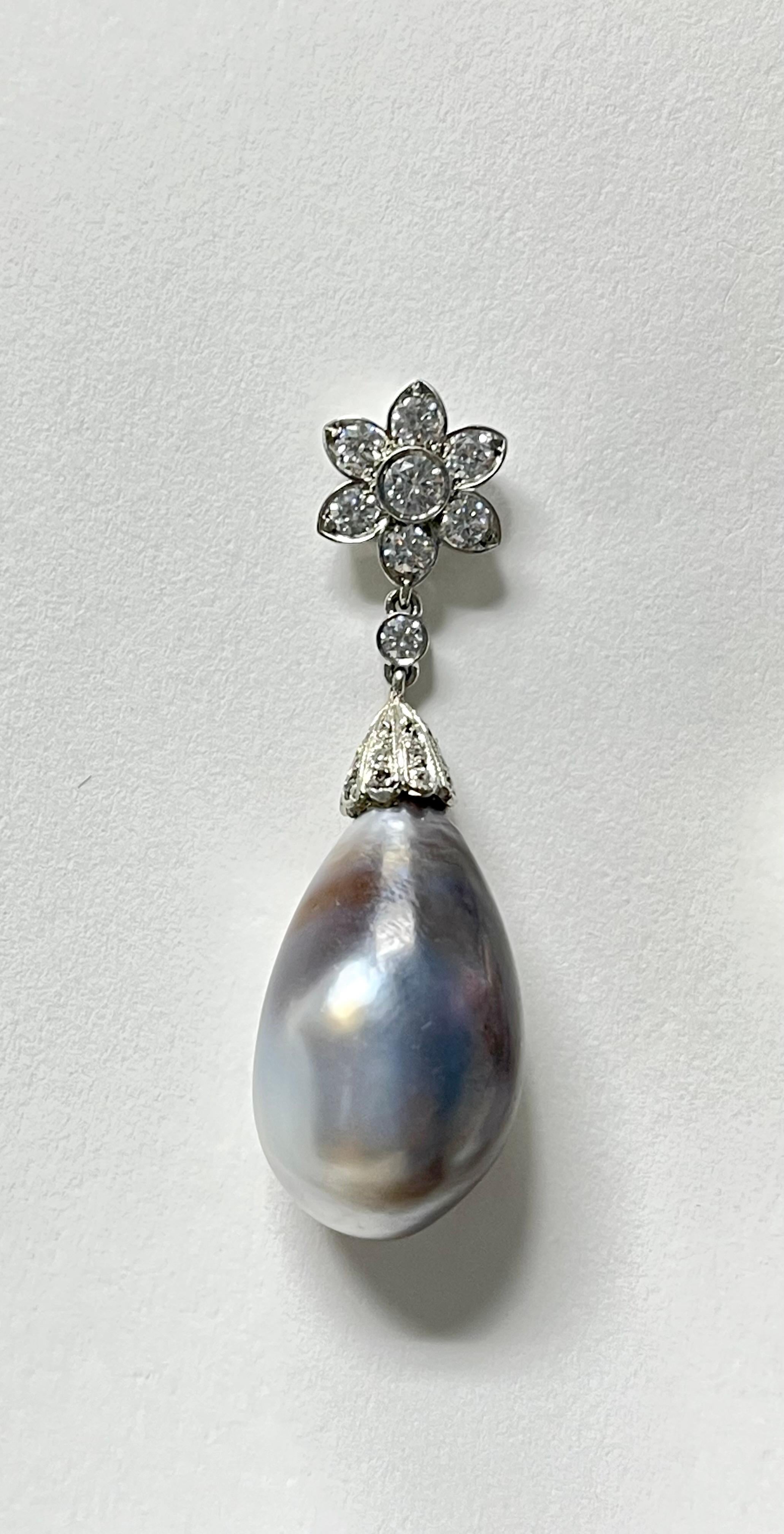 Boucles d'oreilles de style Tiffany en platine avec perles naturelles certifiées SSEF et diamants Neuf - En vente à New York, NY