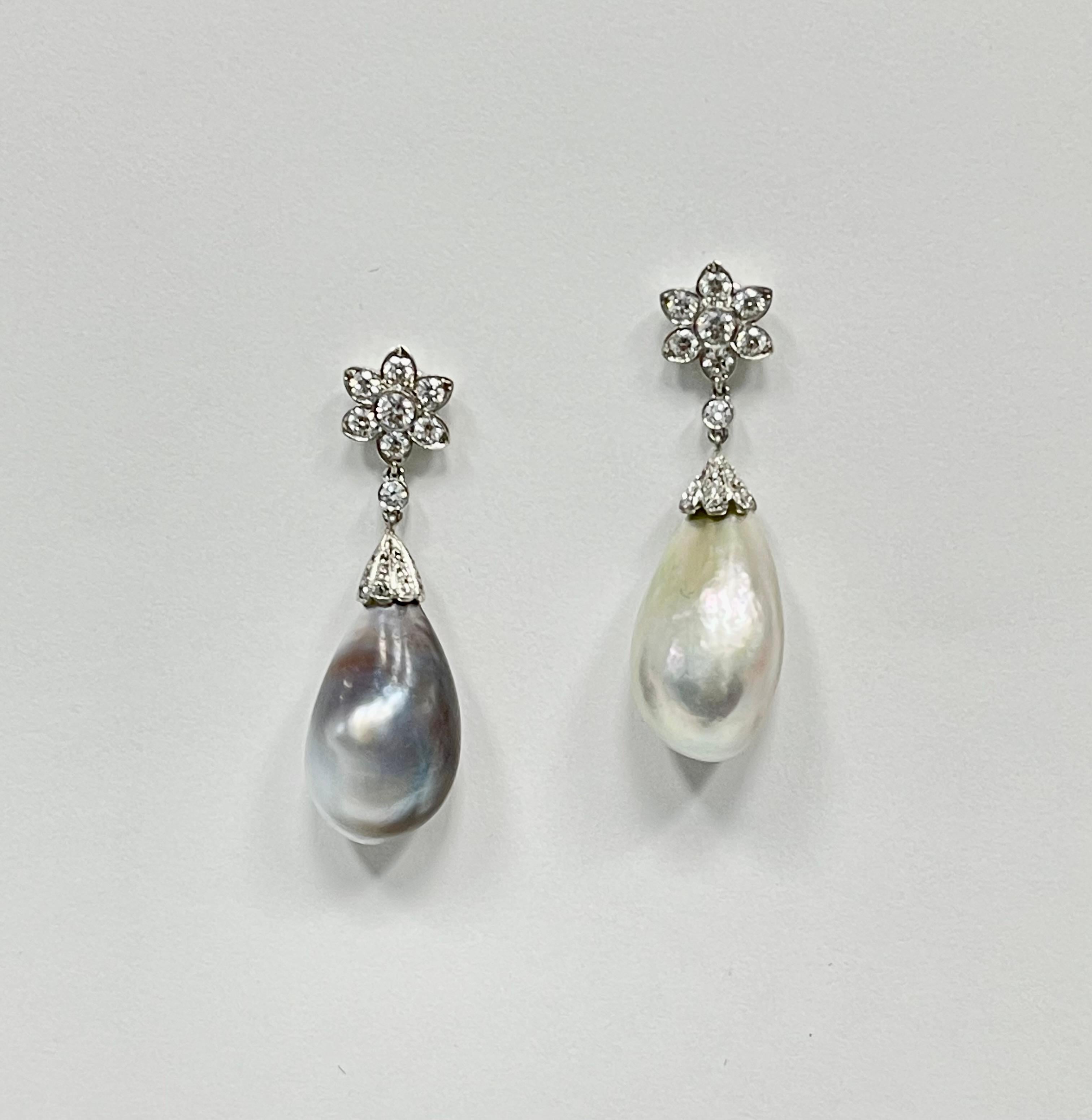 Boucles d'oreilles de style Tiffany en platine avec perles naturelles certifiées SSEF et diamants en vente 1