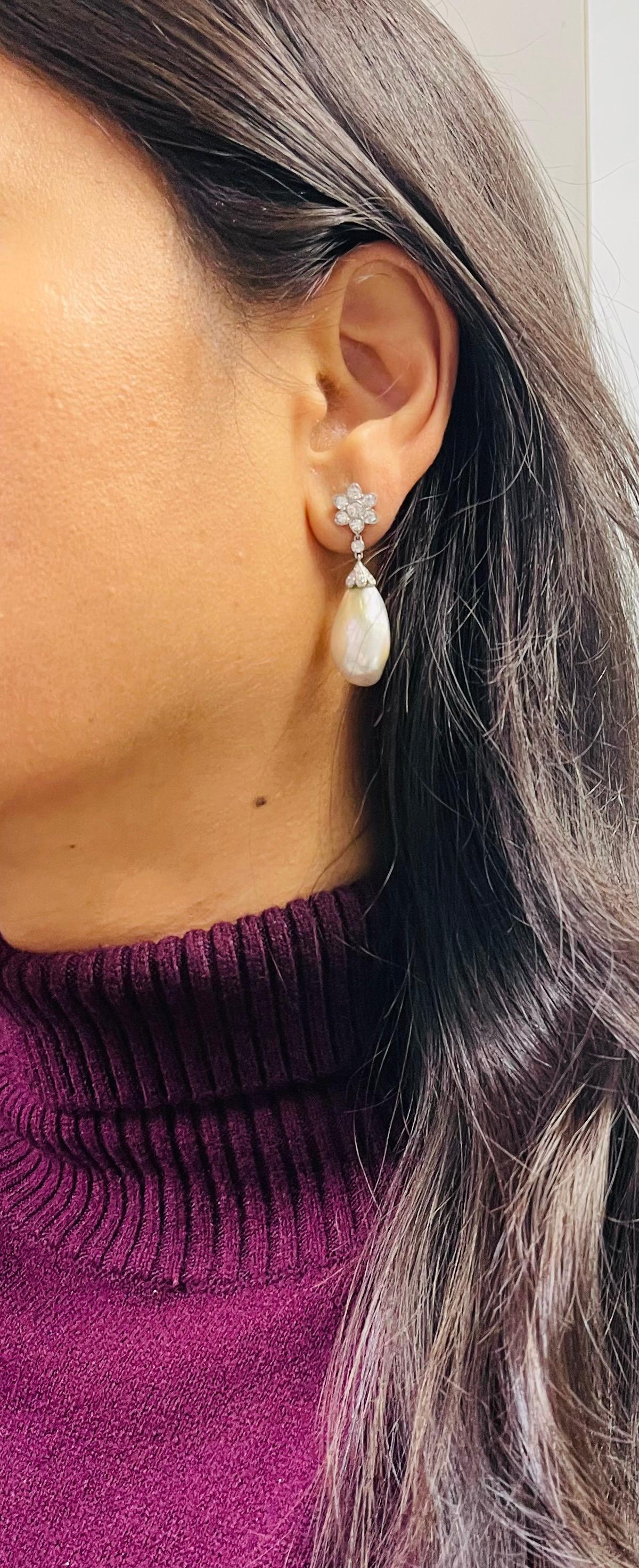 Boucles d'oreilles de style Tiffany en platine avec perles naturelles certifiées SSEF et diamants en vente 2