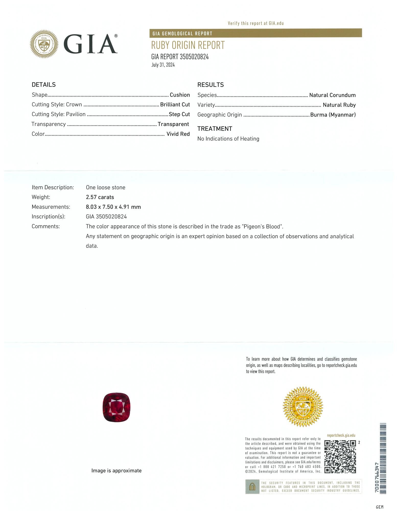 Contemporary SSEF, GIA, and GRS Certified 2.57 Carat Burmese Ruby Cocktail Ring For Sale