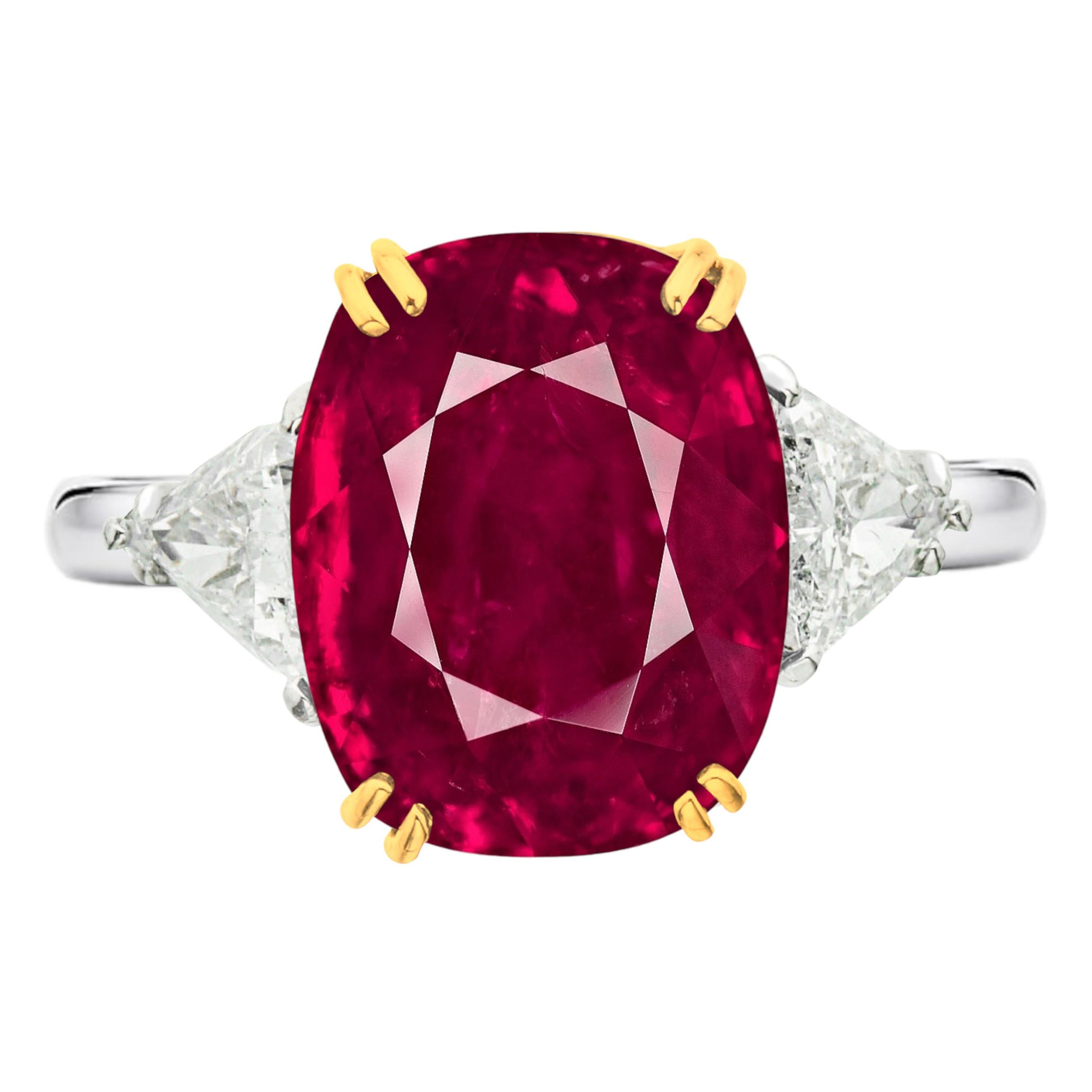 SSEF Switzerland 6.50 Carat Burma Ruby No Heat Diamond Platinum Gold Ring