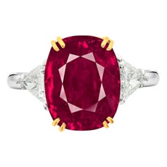 SSEF Switzerland 6.50 Carat Burma Ruby No Heat Diamond Platinum Gold Ring