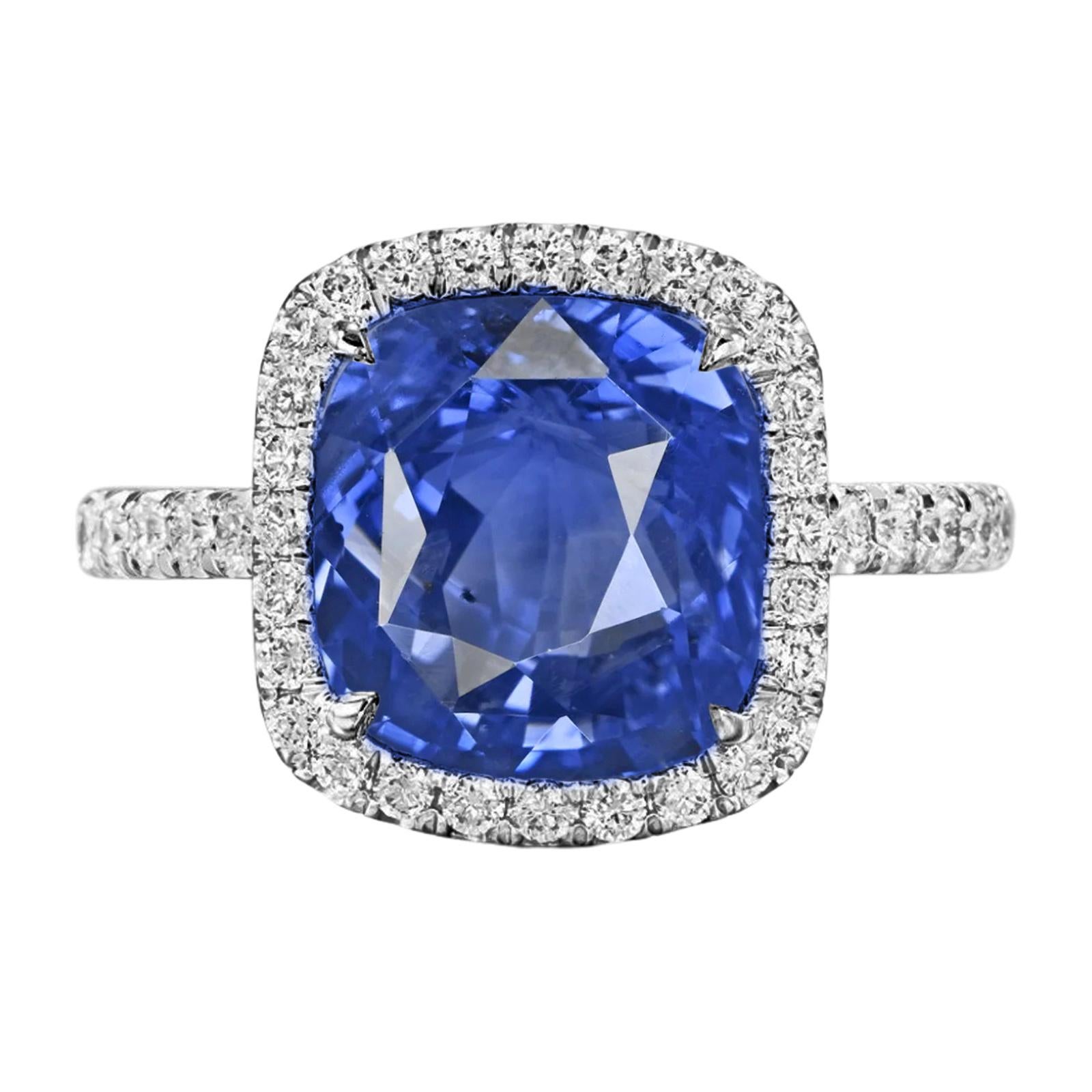 Contemporary SSEF Switzerland Unheated Untreated 7 Carat Ceylon Blue Sapphire Ring For Sale