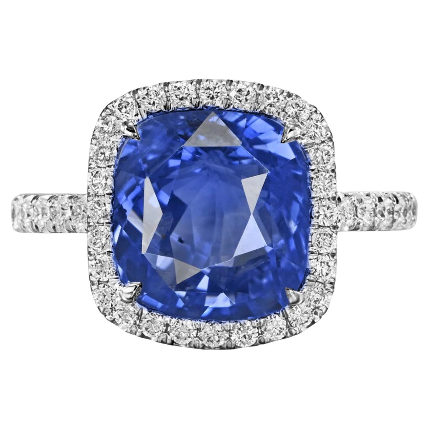 SSEF Switzerland Unheated Untreated 7 Carat Ceylon Blue Sapphire Ring