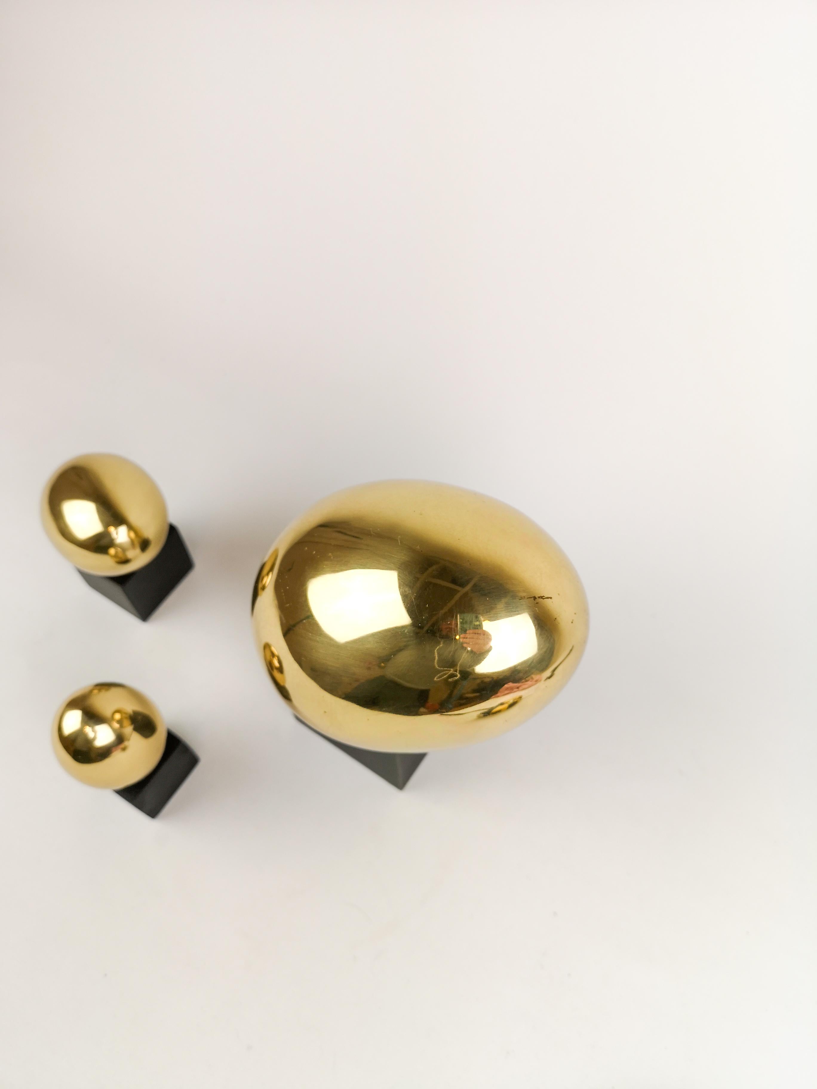 Swedish Set of 3 Egg Sculptures in Polished Brass