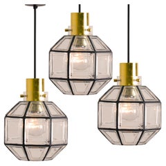 Sset of 3 Iron and Clear Glass Pedant Lights by Glashütte, for Amy 1960