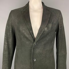 SSEY MIYAKE Size 42 Black Leather Notch Lapel Sport Coat