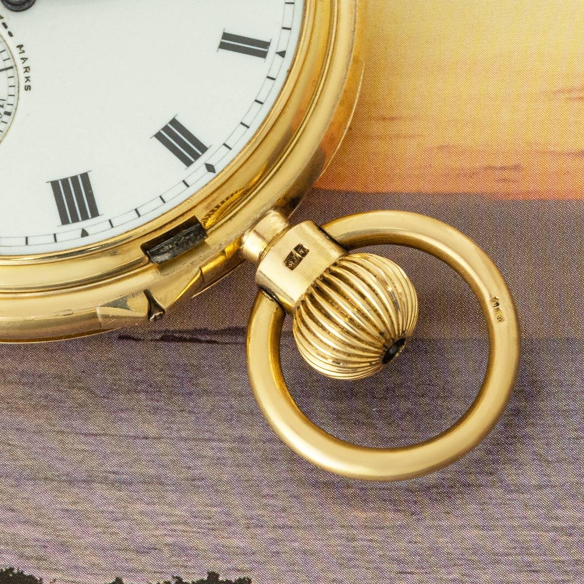 S.Smith & Son. A Rare and Important Keyless Lever 18ct Yellow Gold Karrusel Half Hunter Pocket Watch, C1898.

Dial: The wonderful cream coloured Willis enamel dial with Roman numerals and outer minute chapter ring. The dial signed S.Smith & Son 9