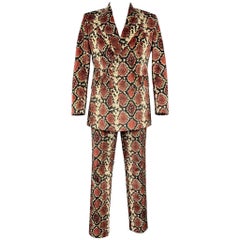 SSS WORLD CORP. S/S 19 Size 44 Burgundy & Black Snake Print Polyester Suit