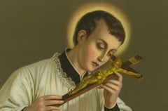 St. Aloysius Gonzaga, Chromolithograph with Crown, Skull and Crucifix, 1899