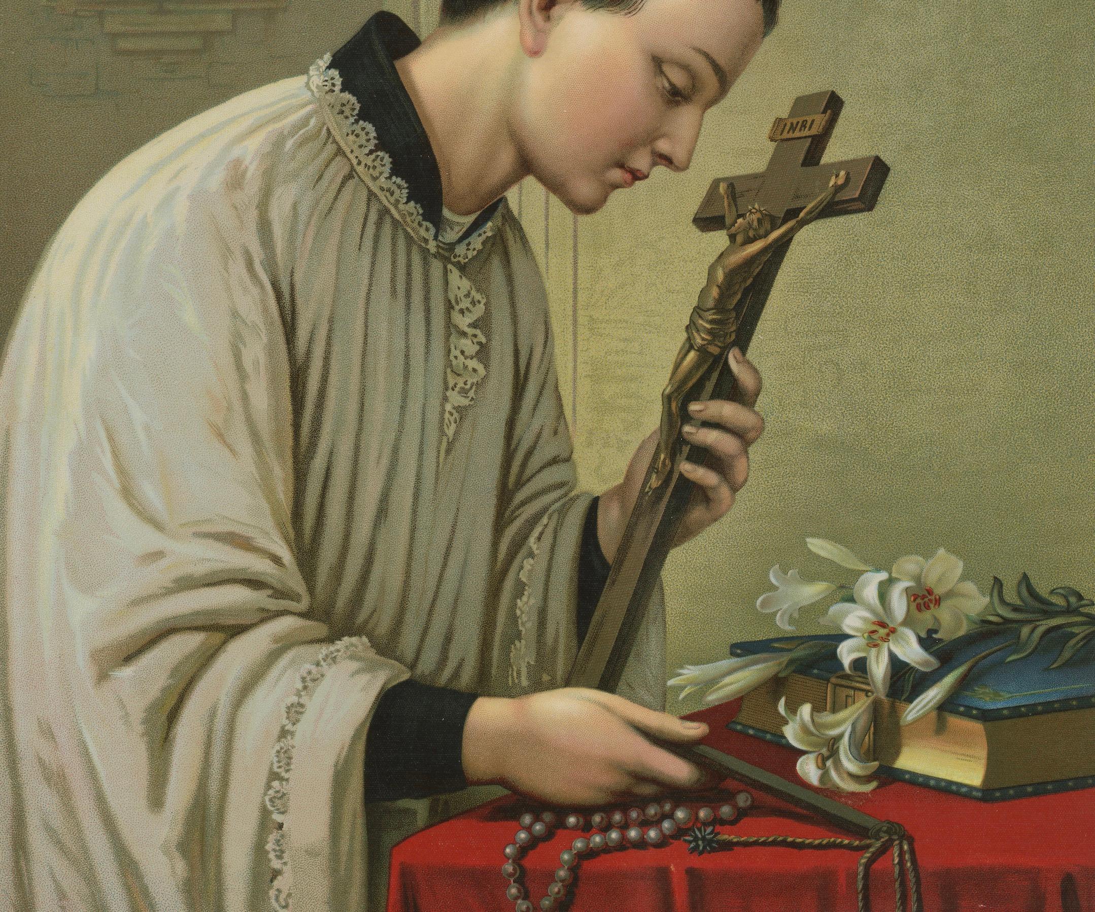 Allemand St. Aloysius Gonzaga, Chromolithographie dévotionnelle allemande, vers 1900 en vente