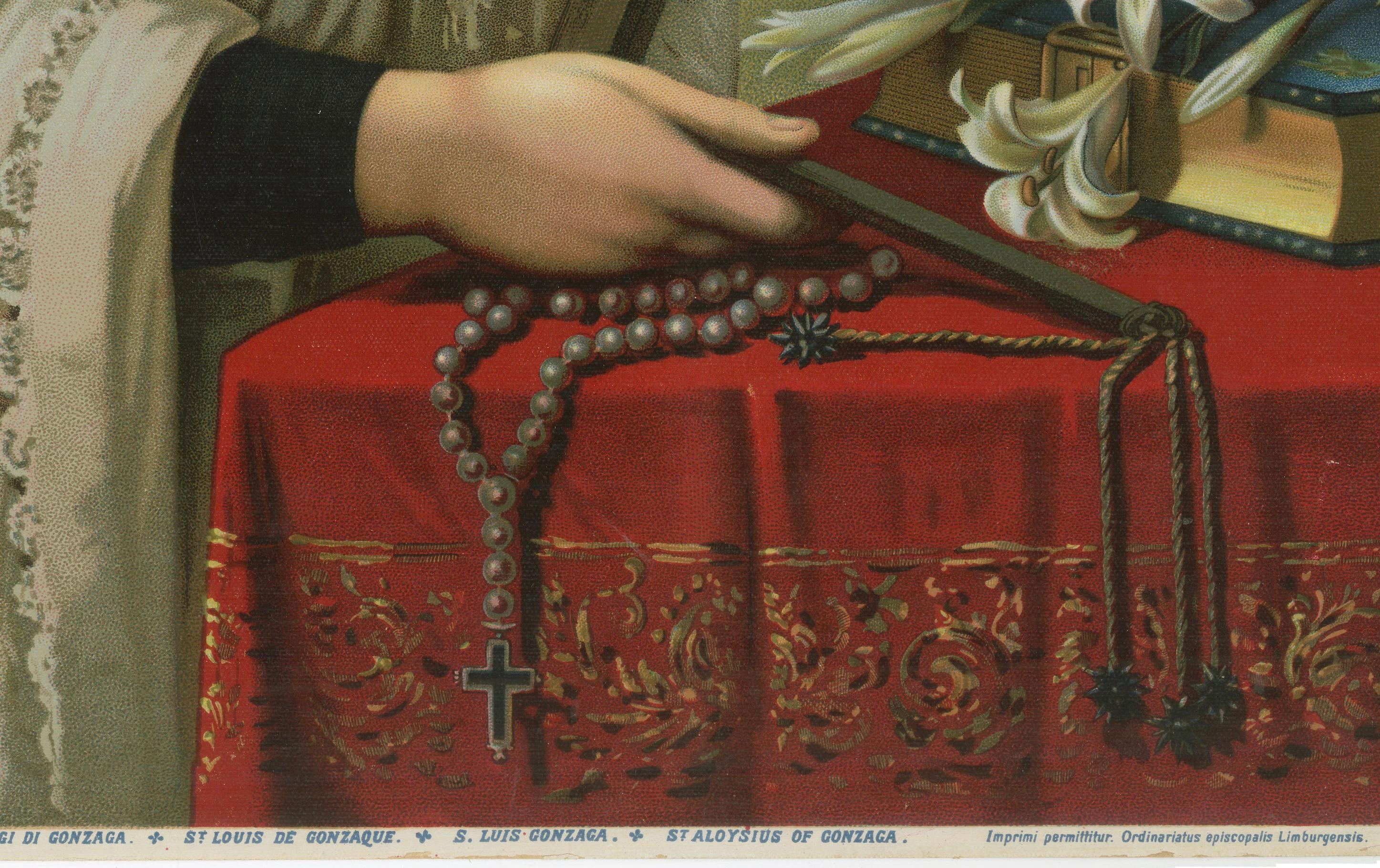 St. Aloysius Gonzaga, Chromolithographie dévotionnelle allemande, vers 1900 Bon état - En vente à Langweer, NL