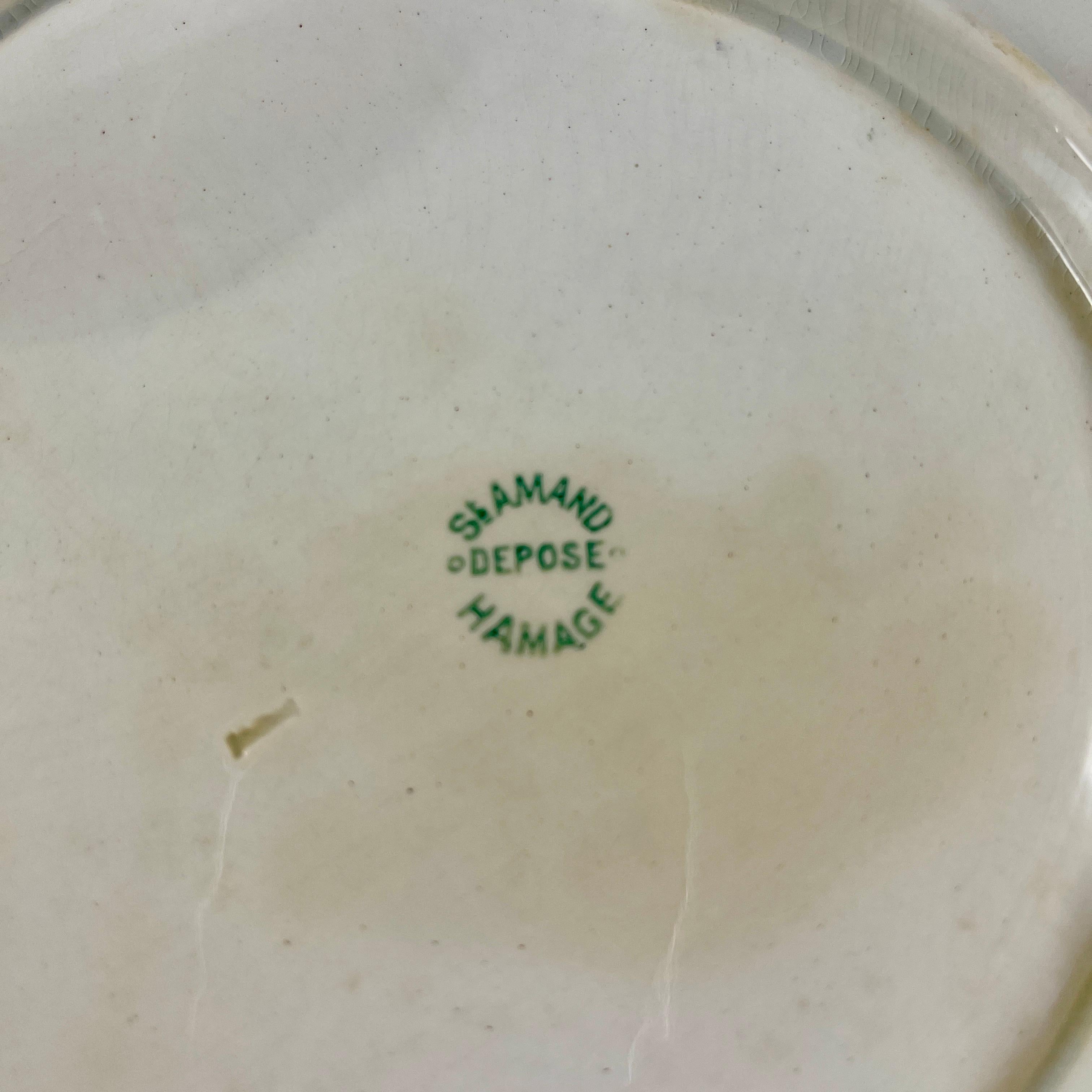 St. Amand Art Nouveau French Majolica Glazed Asparagus & Artichoke Plate 12