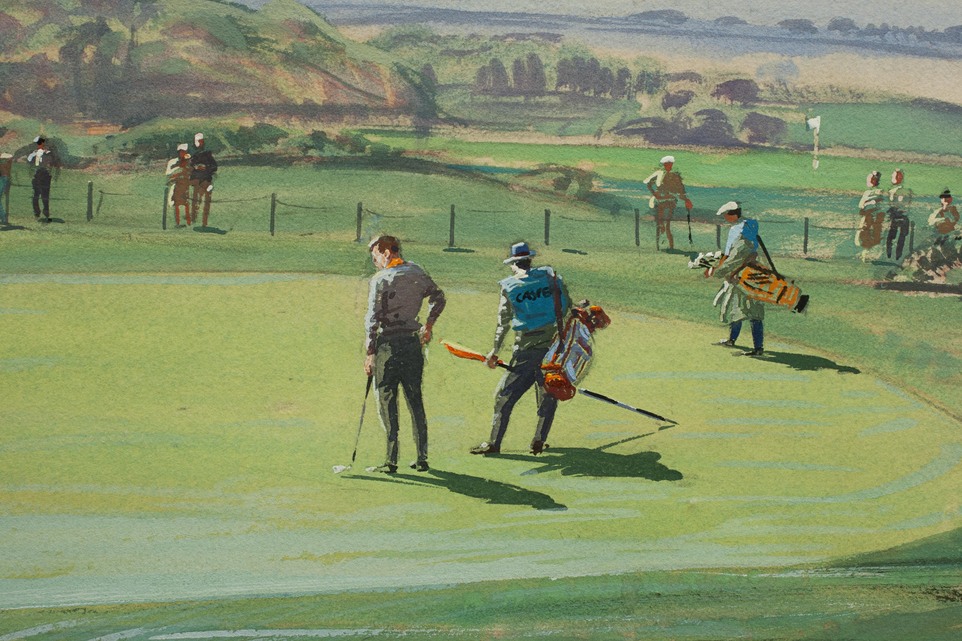 Hand-Painted St Andrews Golf Painting by Arthur Weaver, Watercolor Painting