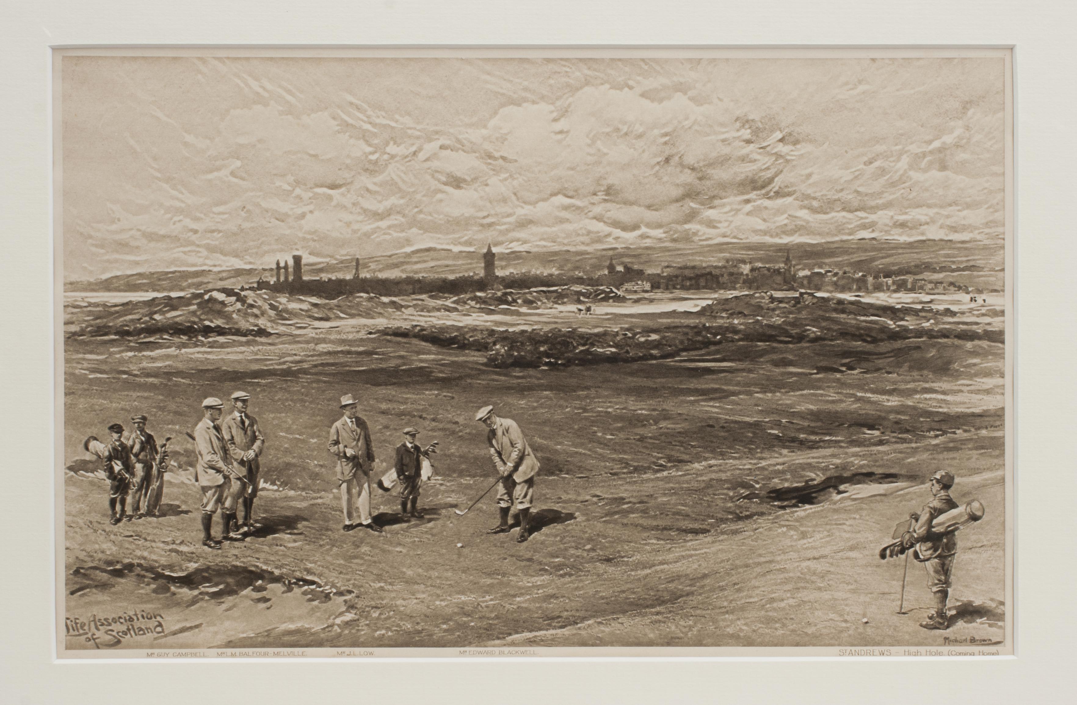 Michael Brown Life Association Golf Photogravure, St. Andrews - High Hole.
A golf photogravure after Michael Brown: St. Andrews - High Hole. (Coming Home), from his famous series of scenes commissioned by the Life Association of Scotland for their