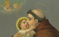 St. Anthony of Padua, c.1905 German Devotional Chromolithograph with Christ