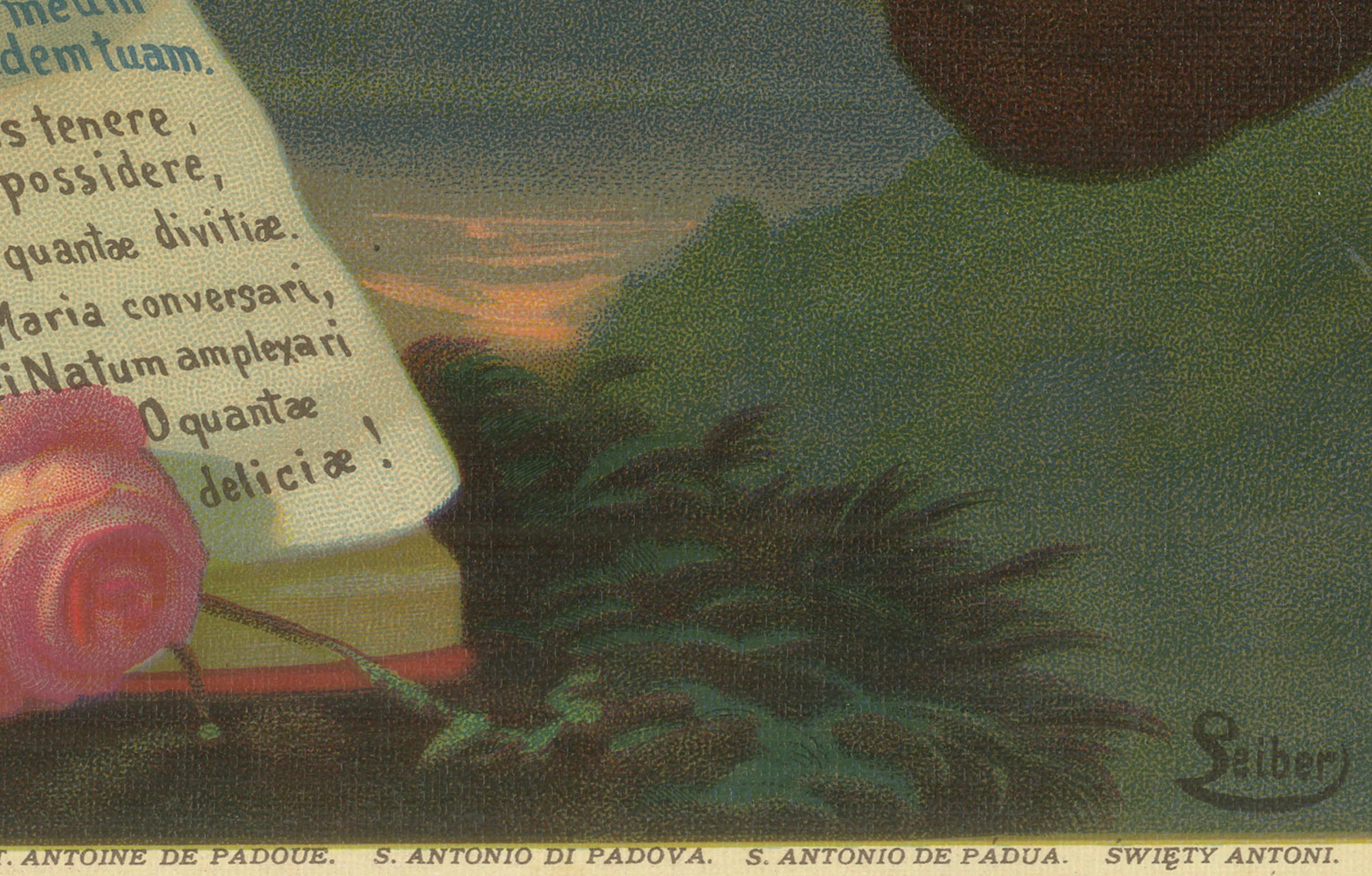 20ième siècle St. Anthony of Padua, c.1905 German Devotional Chromolithograph with Christ en vente