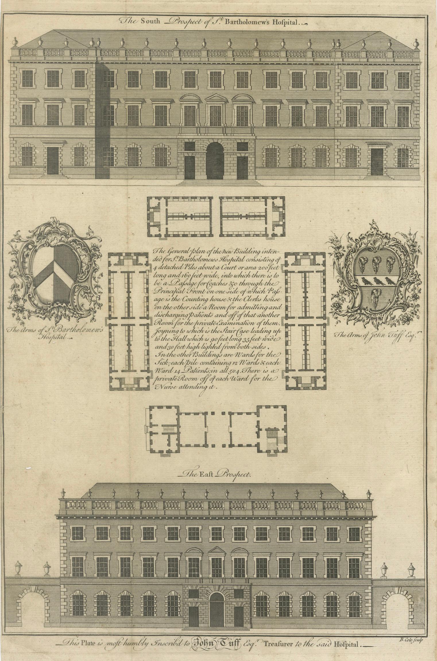 St Bartholomew’s Hospital London, Plans & Elevations, Cole, c.1755