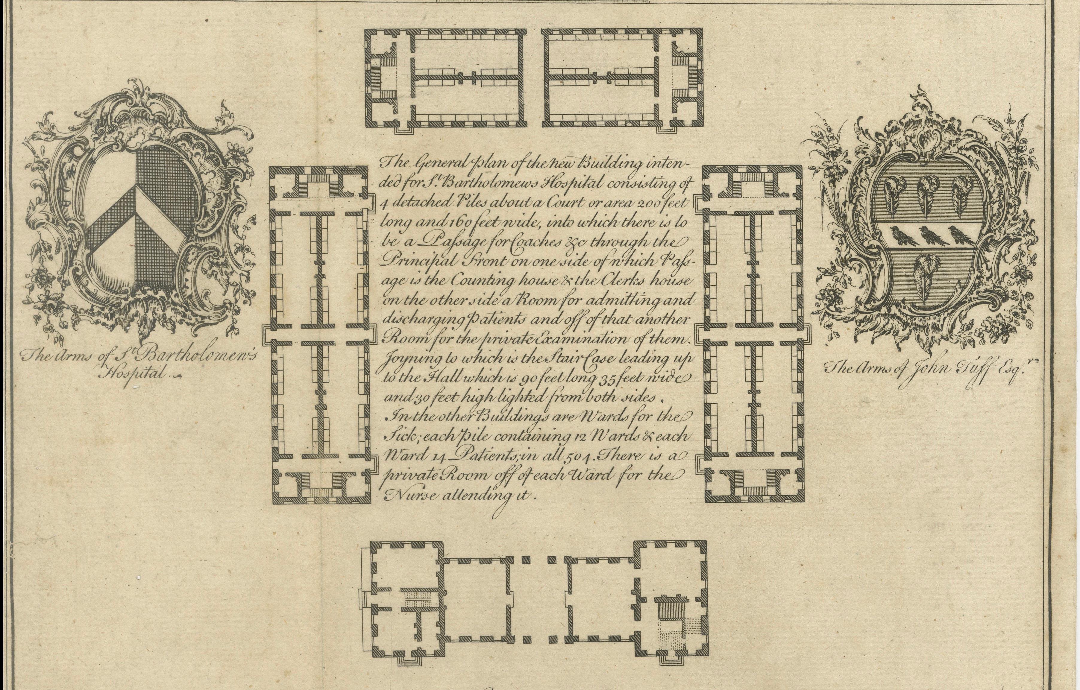 St Bartholomew’s Hospital London, Plans & Elevations, Cole, c.1755