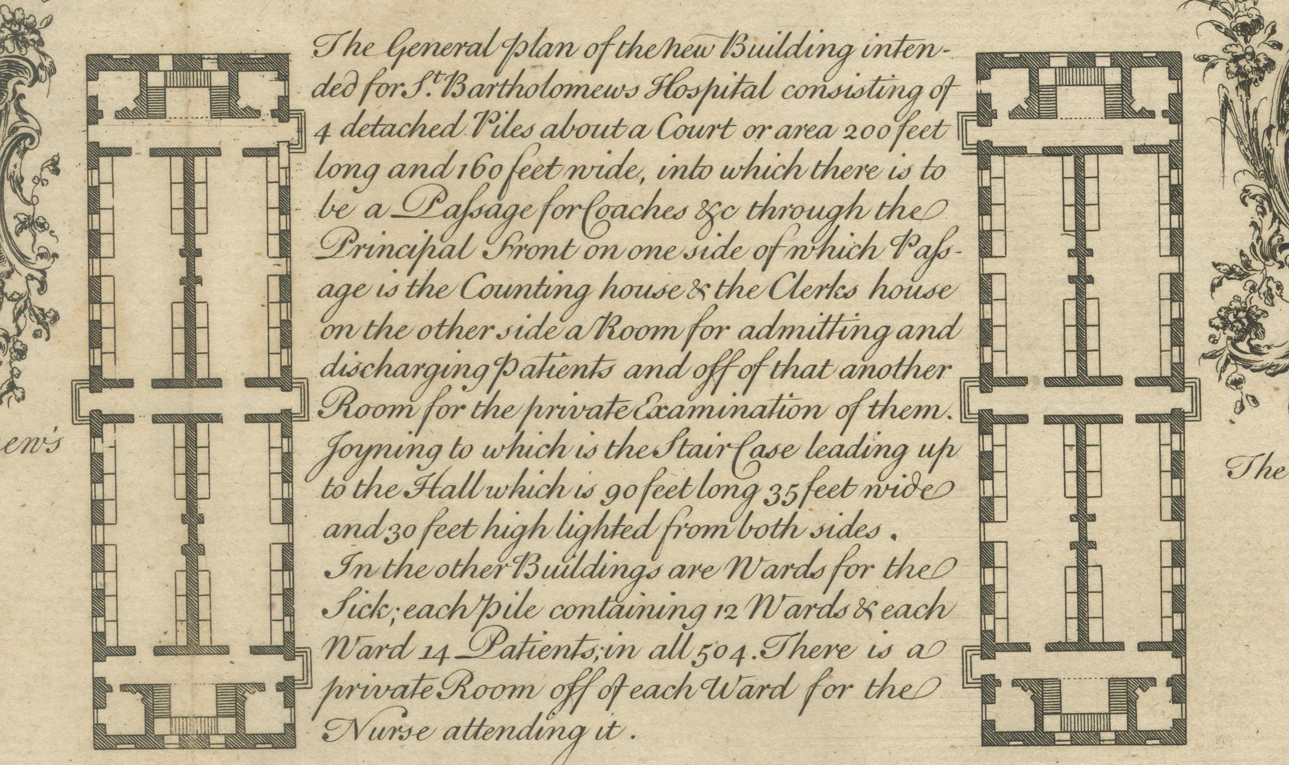 St Bartholomew’s Hospital London, Plans & Elevations, Cole, c.1755