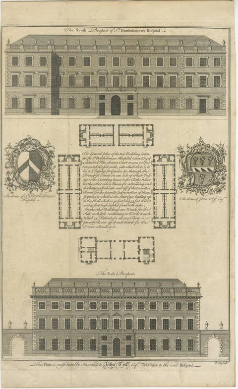 St Bartholomew’s Hospital London, Plans & Elevations, Cole, c.1755