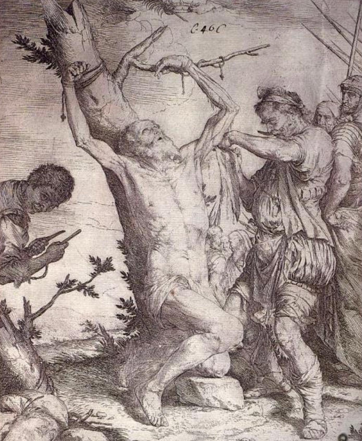 Das Martyrium des Heiligen Bartholomäus, Gemälde auf Vellum, nach Ribera y Cucó, José (Handbemalt) im Angebot