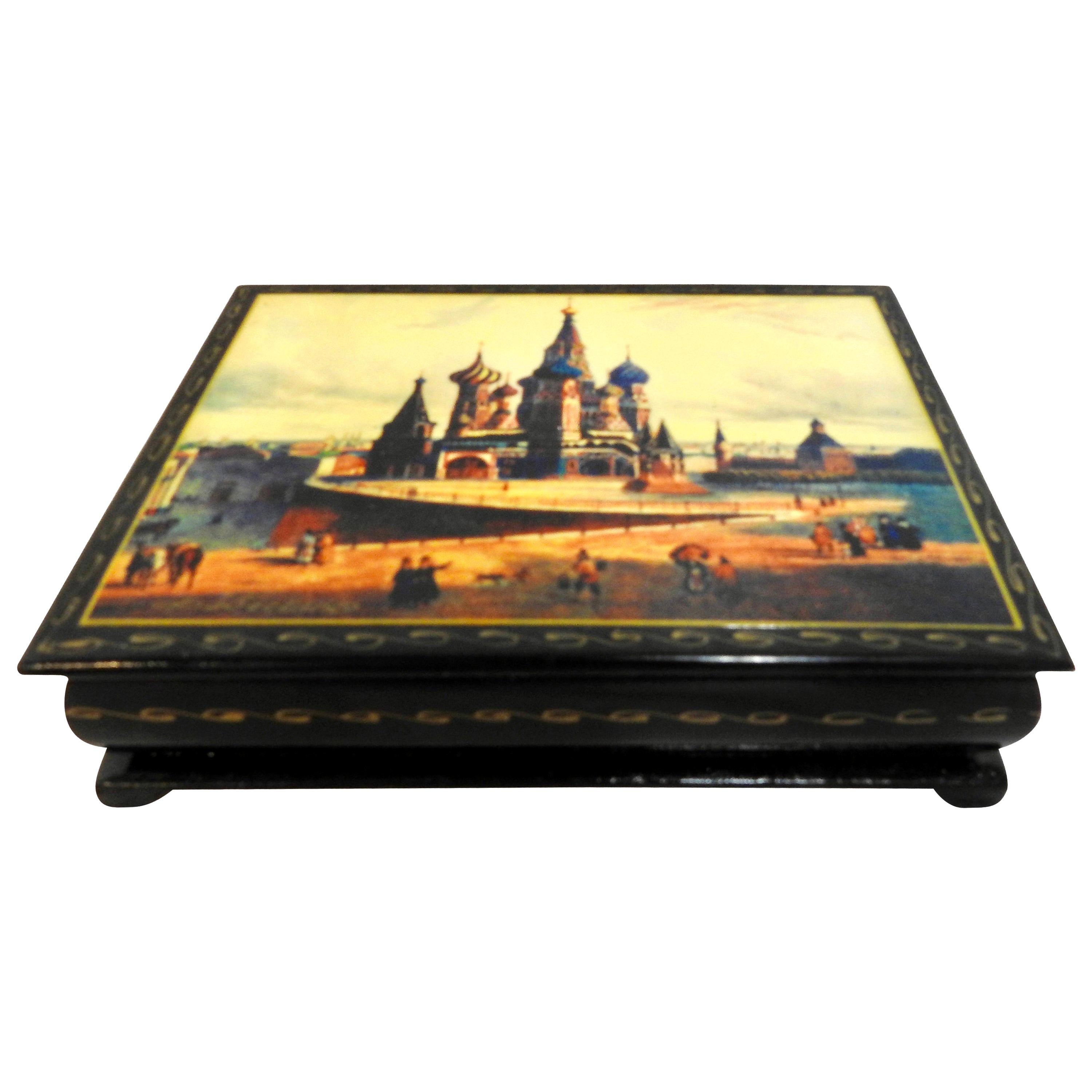 St. Basil's Cathedral on Russian Lacquer Box For Sale
