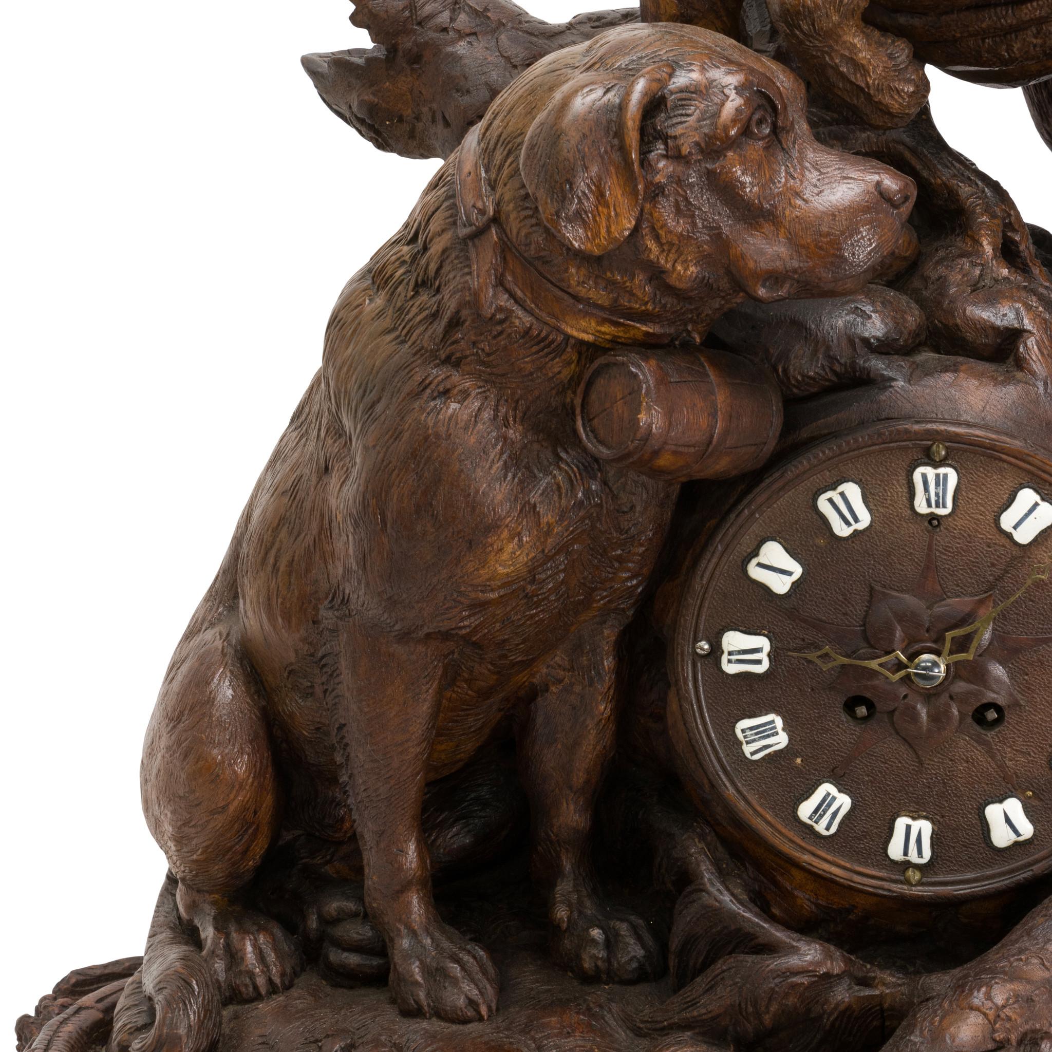 Wood St. Bernard Black Forest Mantle Clock For Sale