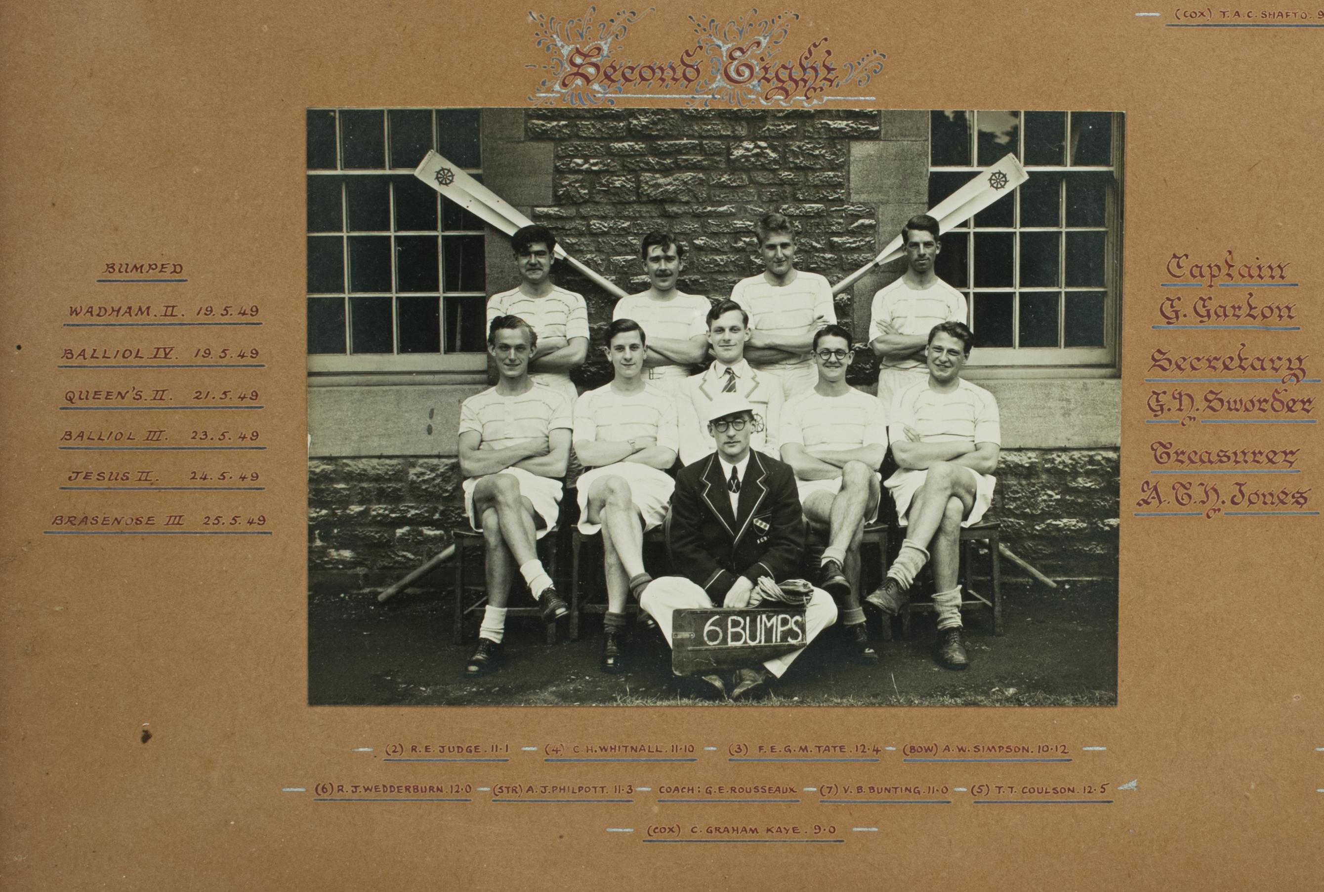 St Catharine's College Commemorative Rudder and Team Photo, Oxford University 1