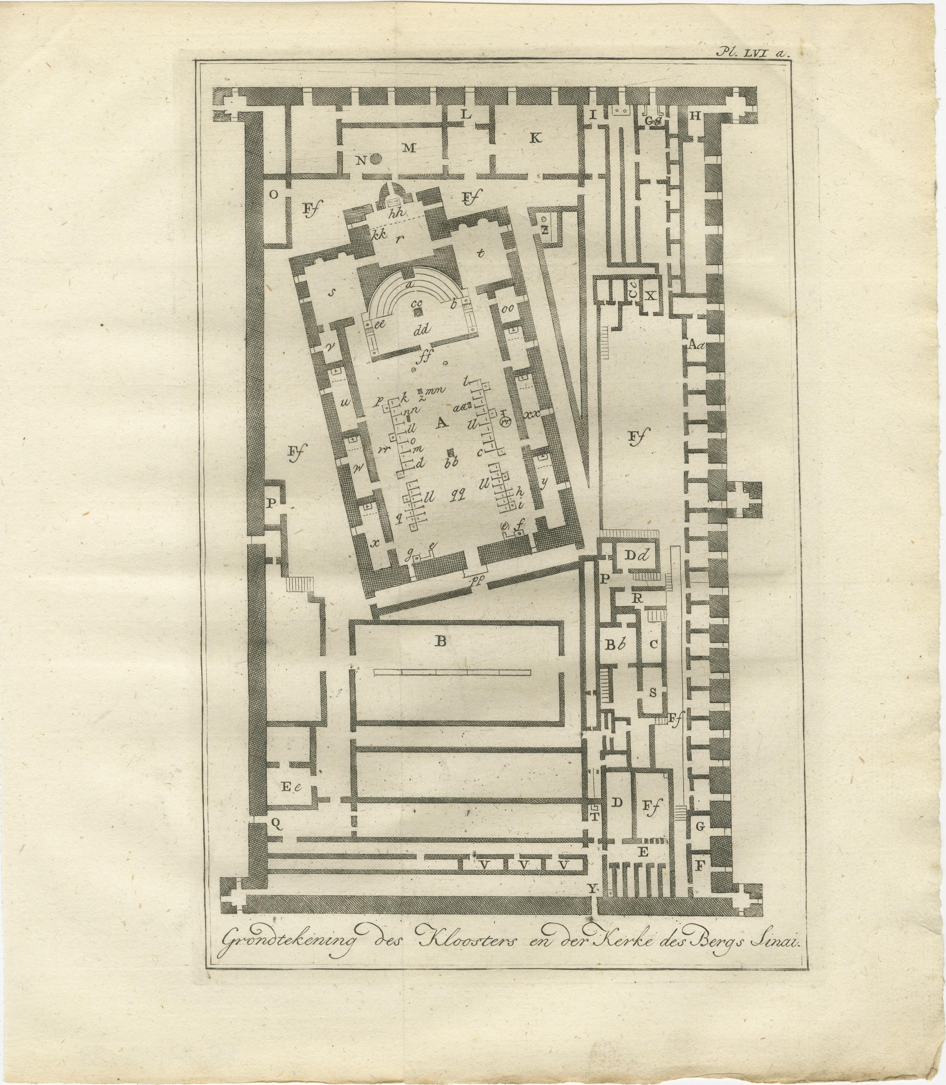 Monasterio de Santa Catalina en el Monte Sinaí - Grabados en planta y alzado c.1776

Este sorprendente par de grabados antiguos ofrece un raro estudio arquitectónico del renombrado complejo de monasterio e iglesia situado en lo alto del monte Sinaí,
