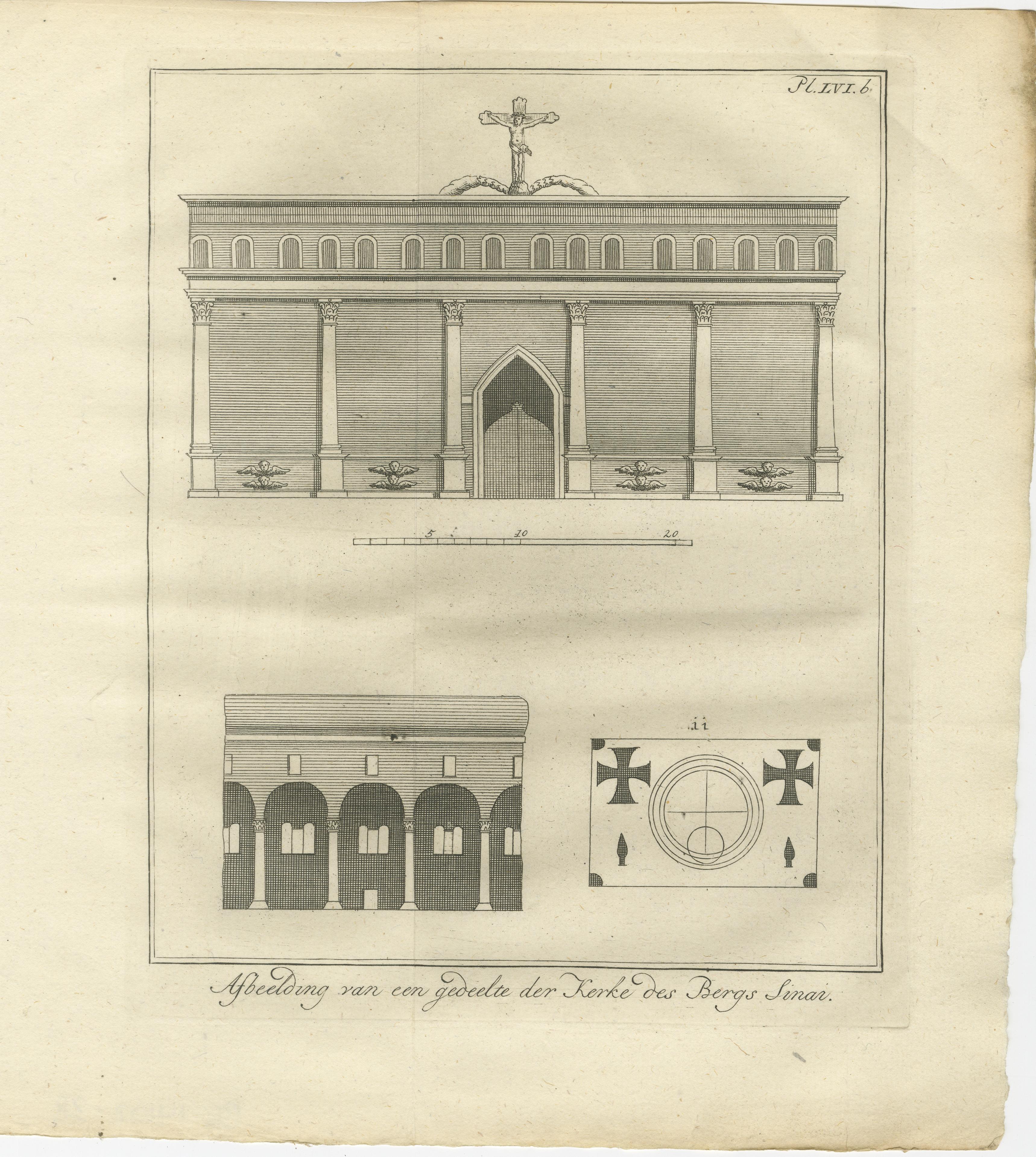 Monasterio de Santa Catalina en el Monte Sinaí - Grabados en planta y alzado c.1776 Holandés en venta